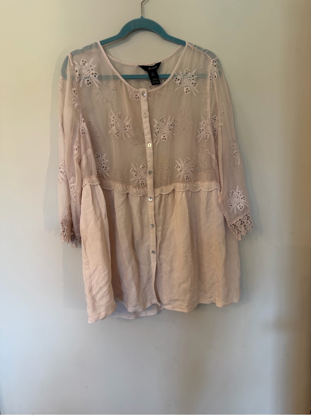 Feminine floral embroidered sheer top size XL